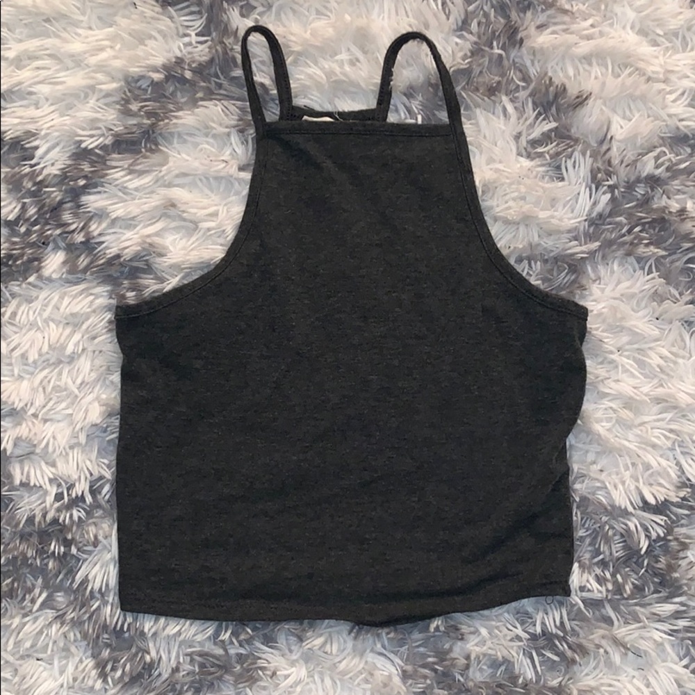 Grey halter crop tank